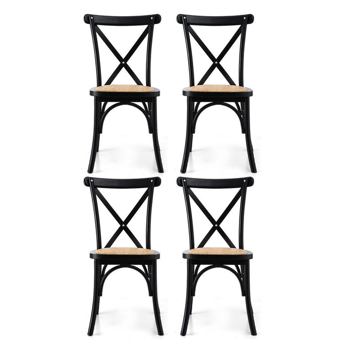4X Dining Chairs Rattan Wooden Kitchen Accent Chair Cafe Lounge Rubber Wood