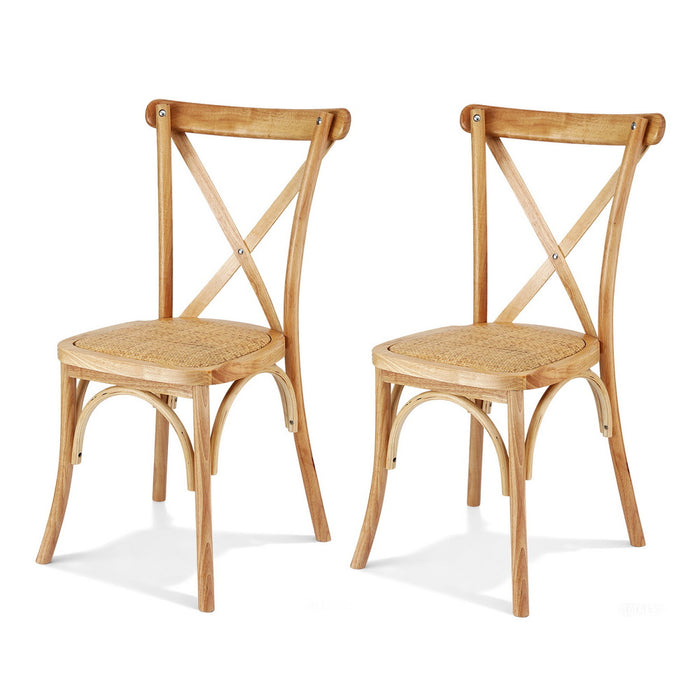 2X Dining Chairs Rattan Wooden Kitchen Accent Chair Cafe Lounge Rubber Wood
