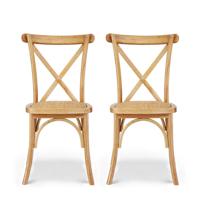 2X Dining Chairs Rattan Wooden Kitchen Accent Chair Cafe Lounge Rubber Wood