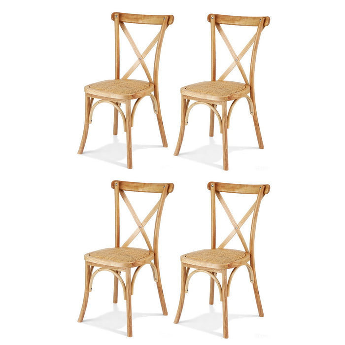 4X Dining Chairs Rattan Wooden Kitchen Accent Chair Cafe Lounge Rubber Wood