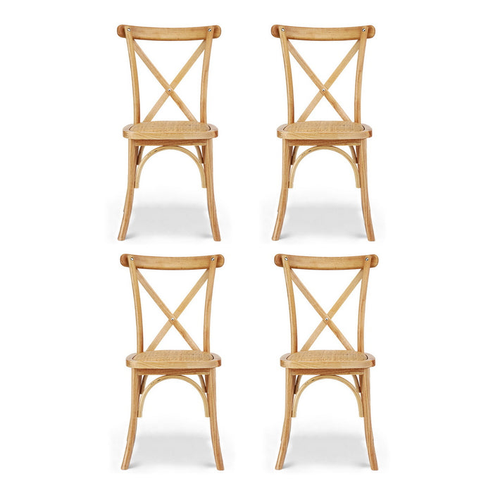4X Dining Chairs Rattan Wooden Kitchen Accent Chair Cafe Lounge Rubber Wood