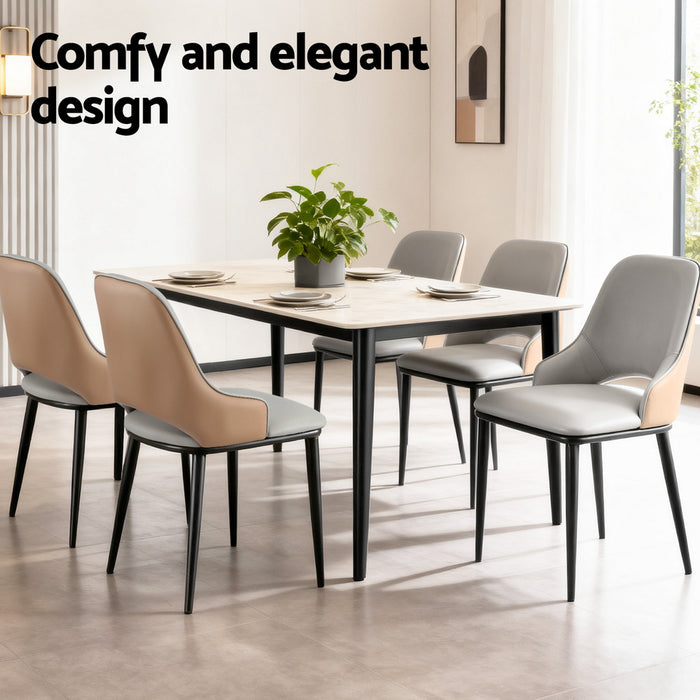 1X Dining Chair Hollow Pu Leather Kitchen Lounge Cafe Accent Chairs Grey