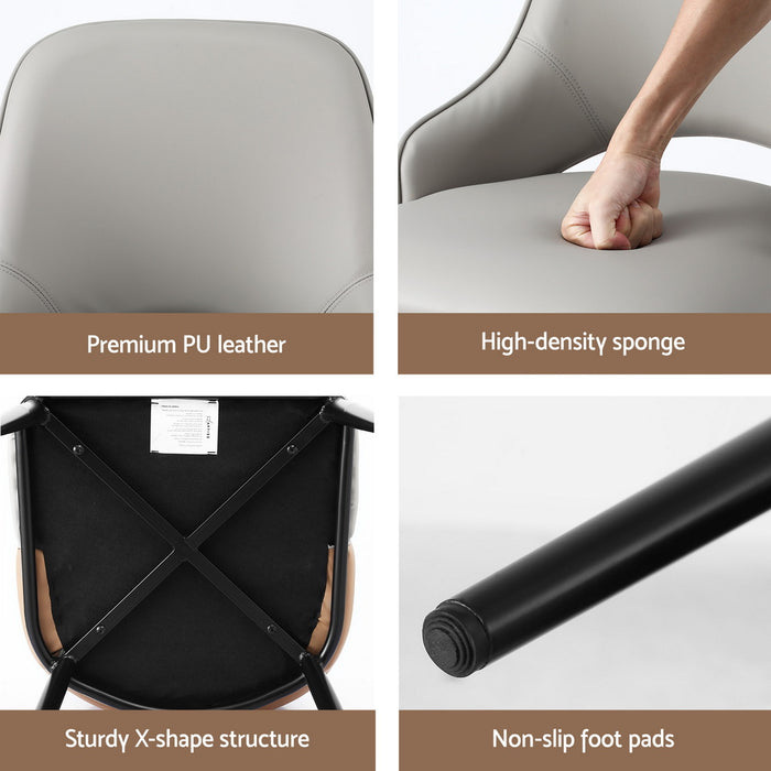 1X Dining Chair Hollow Pu Leather Kitchen Lounge Cafe Accent Chairs Grey