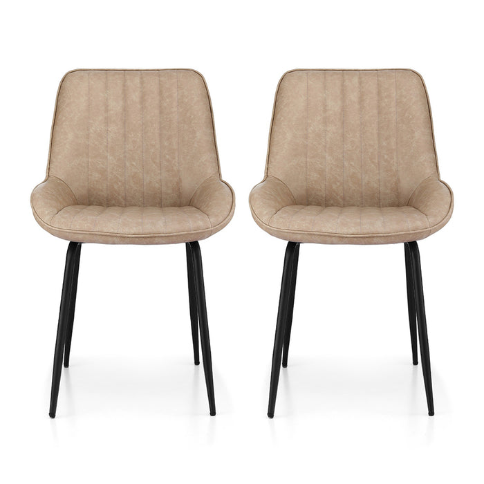 2X Dining Chairs Retro Pu Leather Kitchen Lounge Cafe Accent Chair Khaki