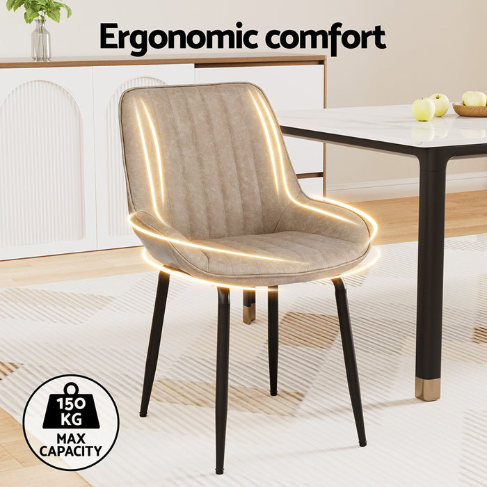 2X Dining Chairs Retro Pu Leather Kitchen Lounge Cafe Accent Chair Khaki