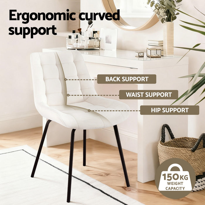 2X Dining Chairs Velvet Tufted Kitchen Lounge Cafe Accent Chair Beige