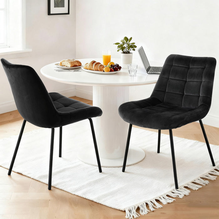 2X Dining Chairs Velvet Tufted Kitchen Lounge Cafe Accent Chair Black