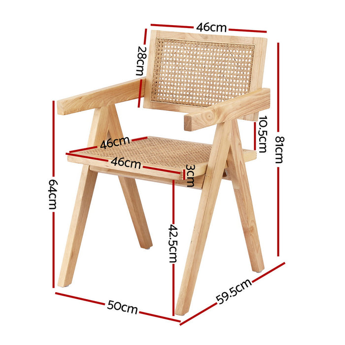 1X Dining Chair Wooden Rattan Seat Rubber Wood Frame