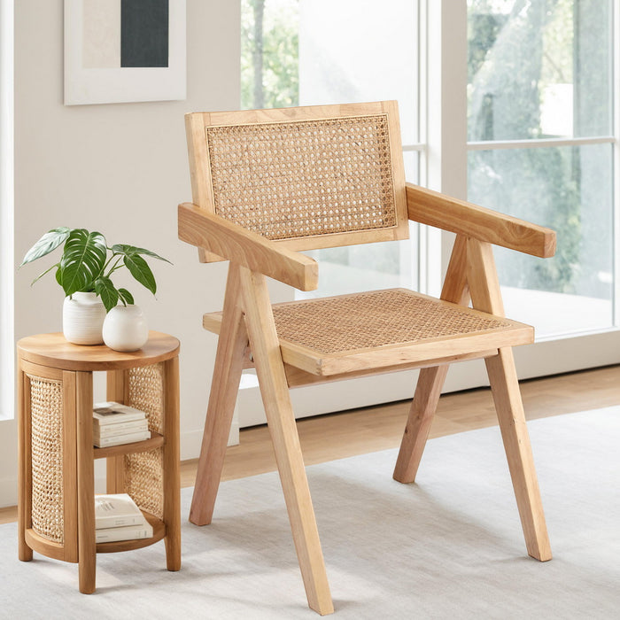 1X Dining Chair Wooden Rattan Seat Rubber Wood Frame