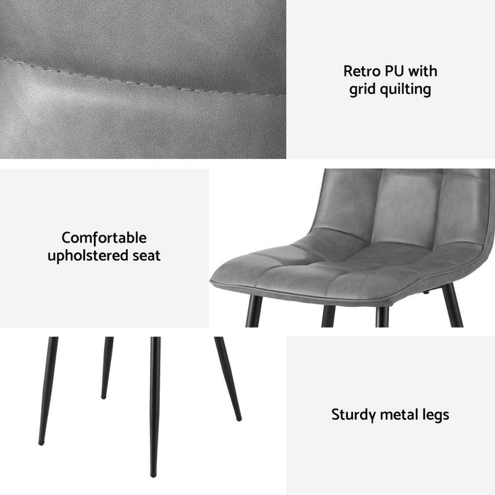 4X Dining Chairs Retro Pu Leather Kitchen Lounge Cafe Accent Chair Grey