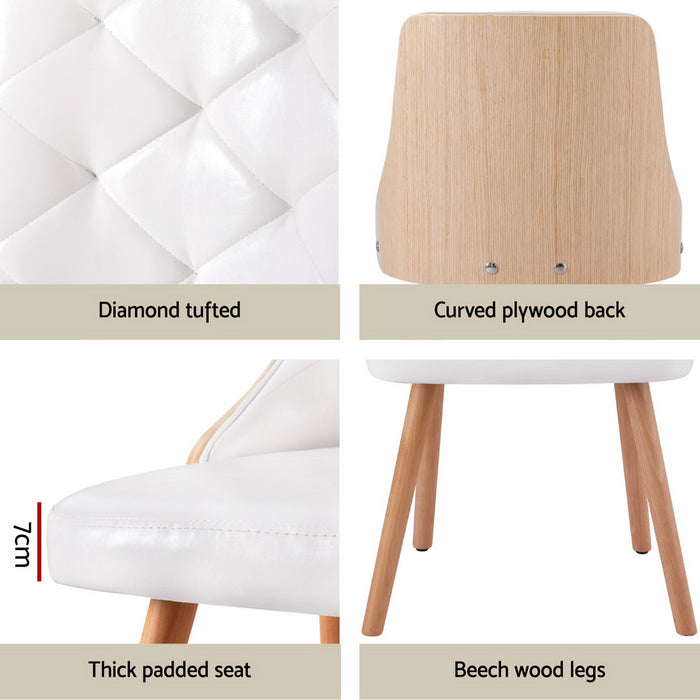 1 Set Of 4 Dining Chairs White Pu