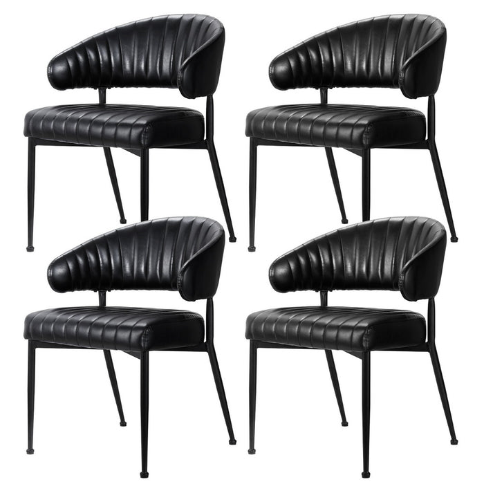 Dining Chairs Set Of 4 Leather Hollow Armchair Black