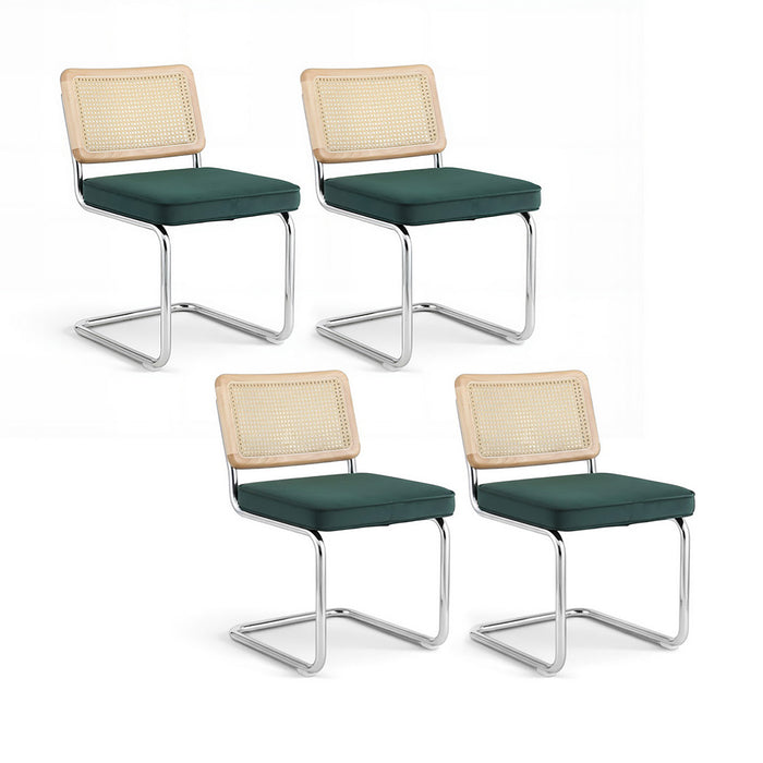 Dining Chairs Set Of 4 Velvet Rattan Cantilever Green