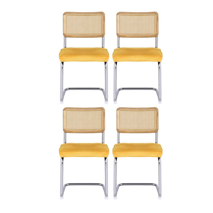 Dining Chairs Set Of 4 Velvet Rattan Cantilever Yellow