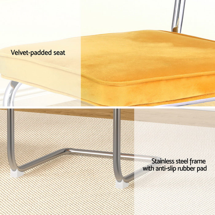 Dining Chairs Set Of 4 Velvet Rattan Cantilever Yellow