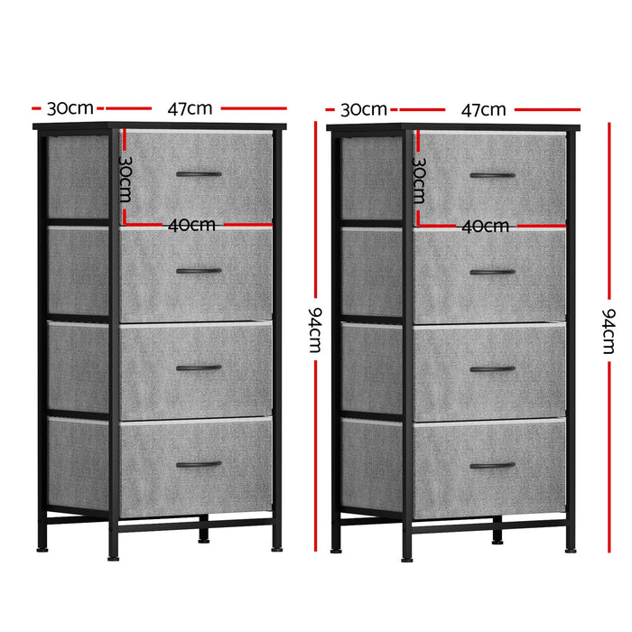 Set Of 2 Chest Of 4 Drawers Storage Dresser Tallboy Grey
