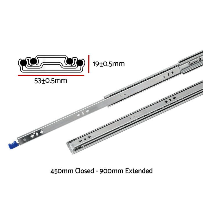 2X Drawer Slides Heavy Duty Full Extension Locking 450-900Mm Length