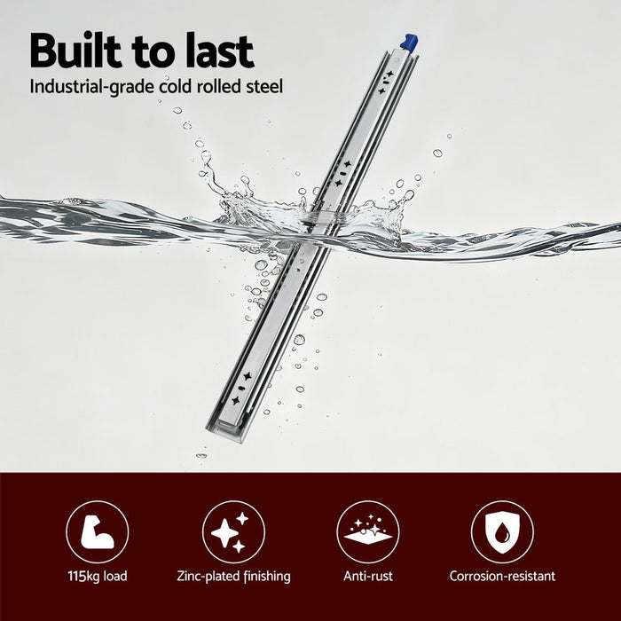 2X Drawer Slides Heavy Duty Full Extension Locking 600-1200Mm Length