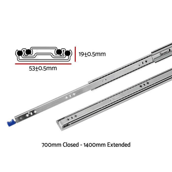 2X Drawer Slides Heavy Duty Full Extension Locking 700-1400Mm Length
