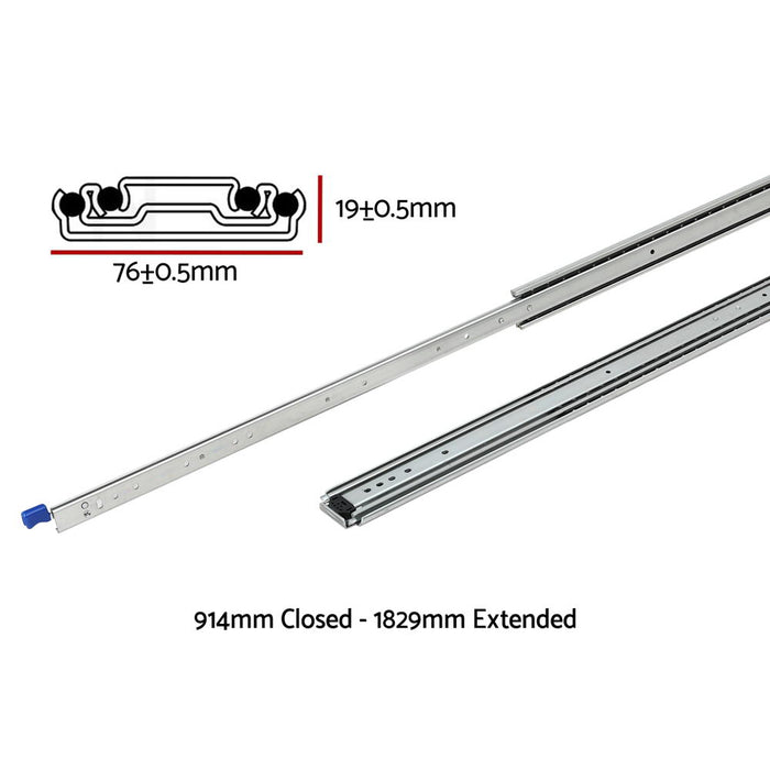 2X Drawer Slides Full Extension Locking 227Kg 914-1829Mm Length