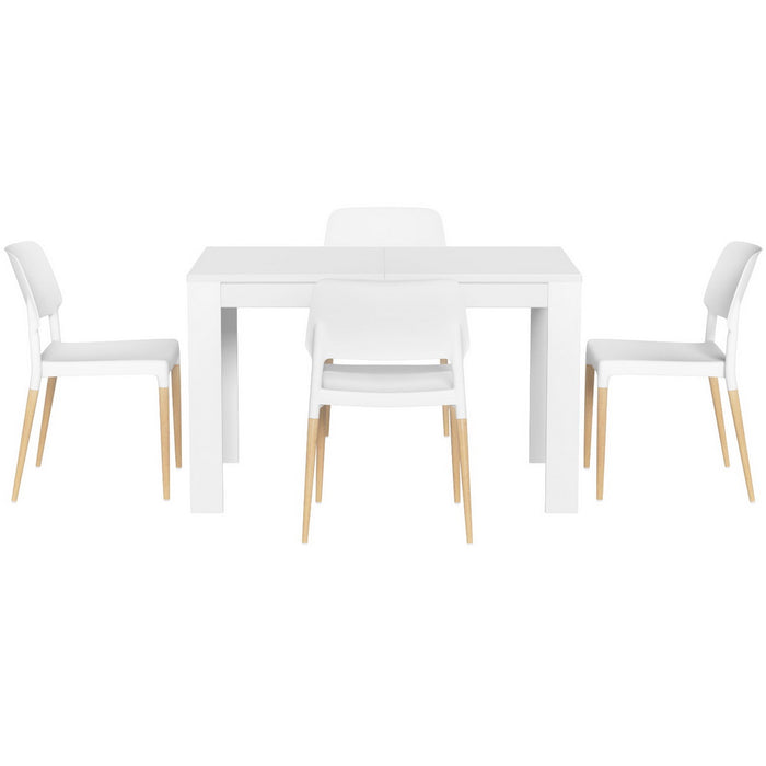 1 Dining Table And 4 Chairs Set White Wood