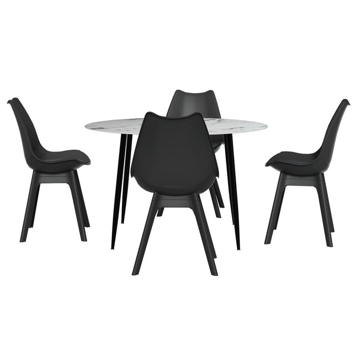 1 Dining Table And 4 Chairs Set Marble Black