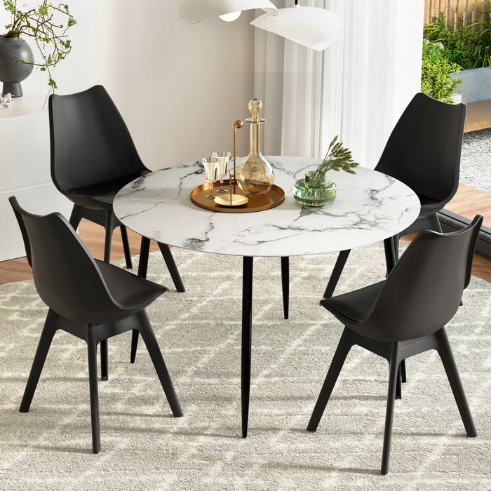 1 Dining Table And 4 Chairs Set Marble Black