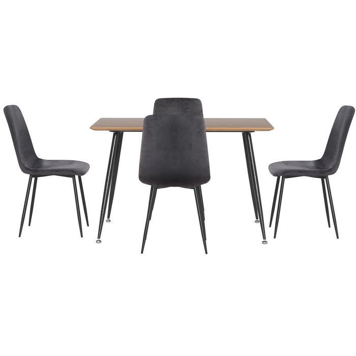 1 Dining Table And 4 Chairs Set Grey Velvet