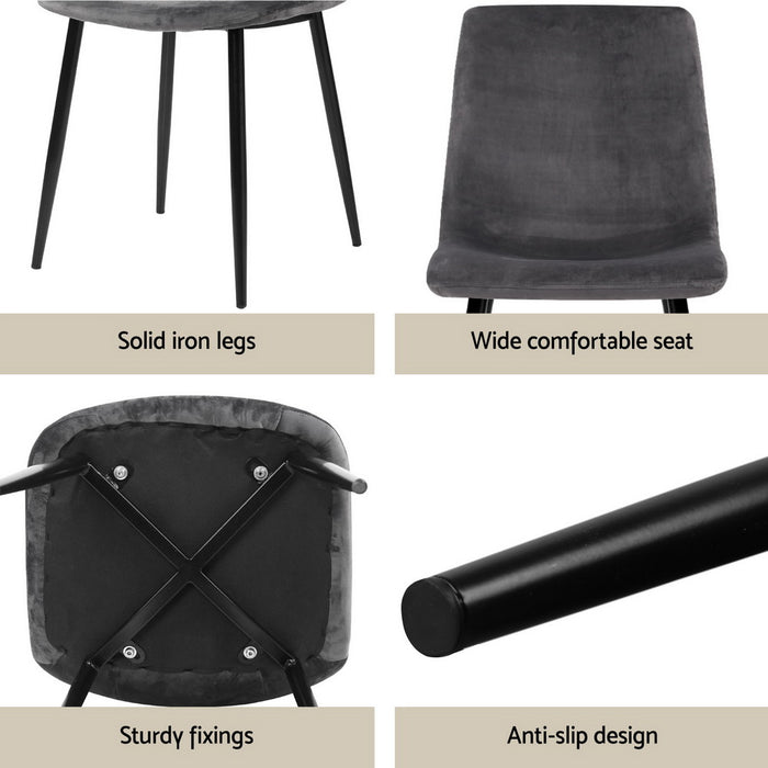 1 Dining Table And 4 Chairs Set Grey Velvet