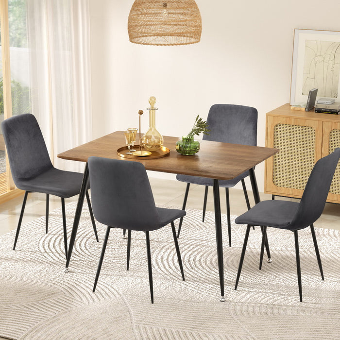 1 Dining Table And 4 Chairs Set Grey Velvet