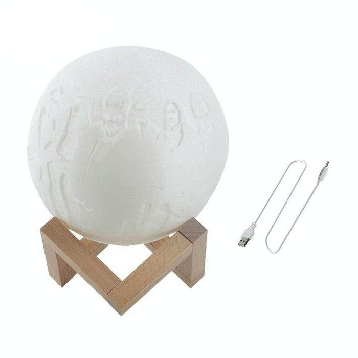 3D Printed Moon Lamp With Touch Switch & Wooden Base 8Cm Diameter