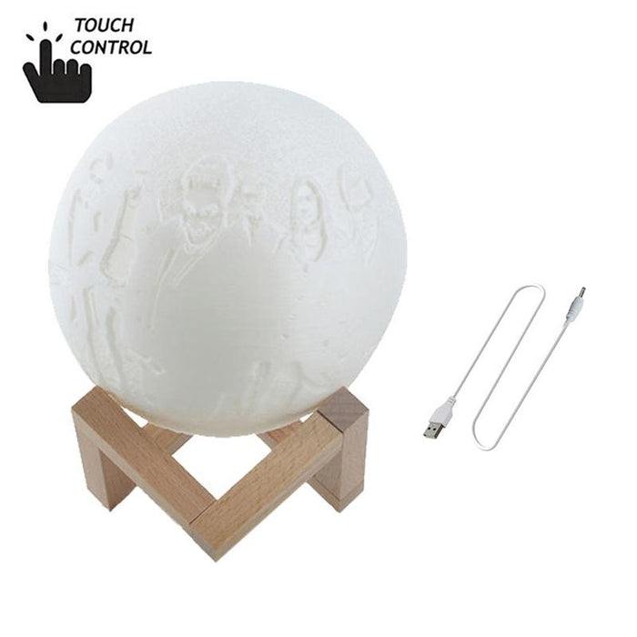 2-Colour 3D Print Moon Lamp With Wooden Base Usb Charging Energy-Saving Led Night Light 13Cm Diameter