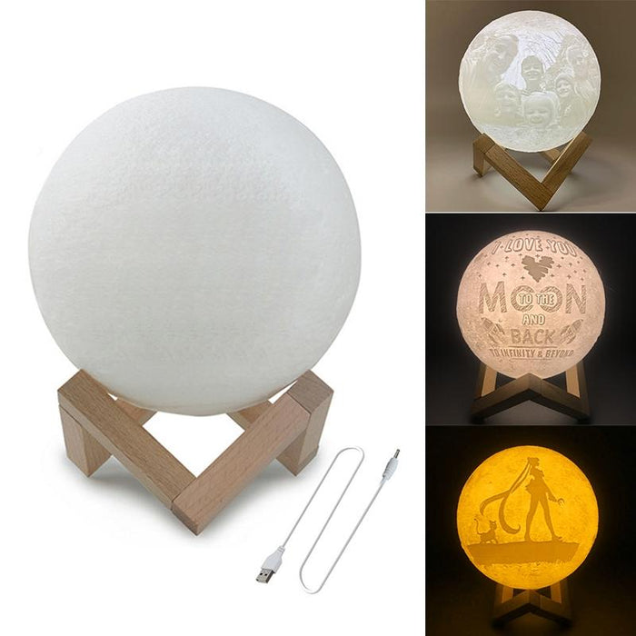 3-Colour 3D Print Lamp With Wooden Holder Base Usb Charging Energy-Saving 8Cm Diameter