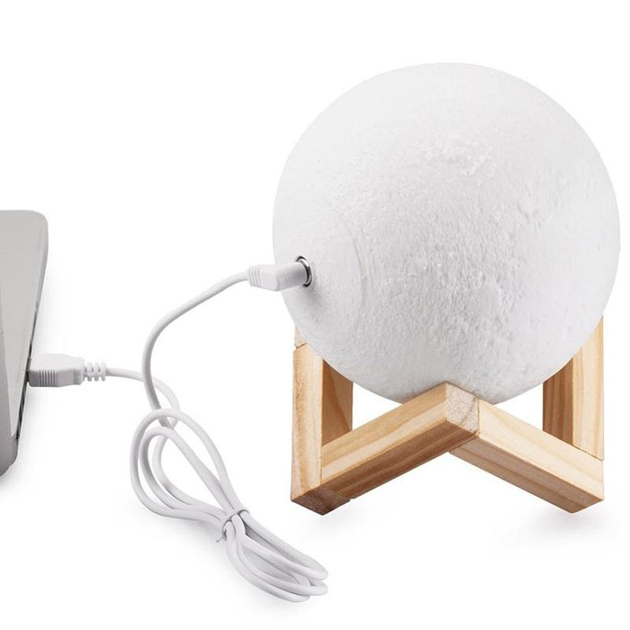 3-Colour 3D Print Lamp With Wooden Holder Base Usb Charging Energy-Saving 13Cm Diameter