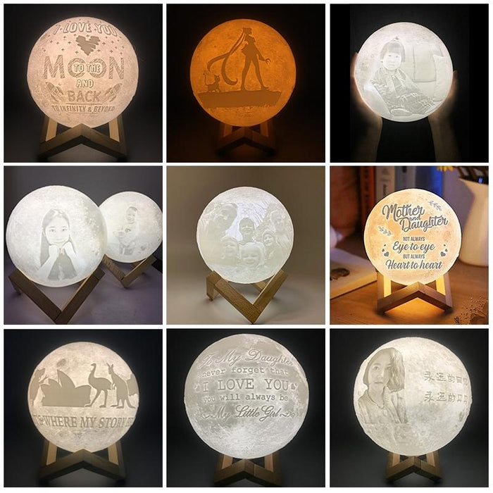 3-Colour 3D Print Lamp With Wooden Holder Base Usb Charging Energy-Saving 13Cm Diameter