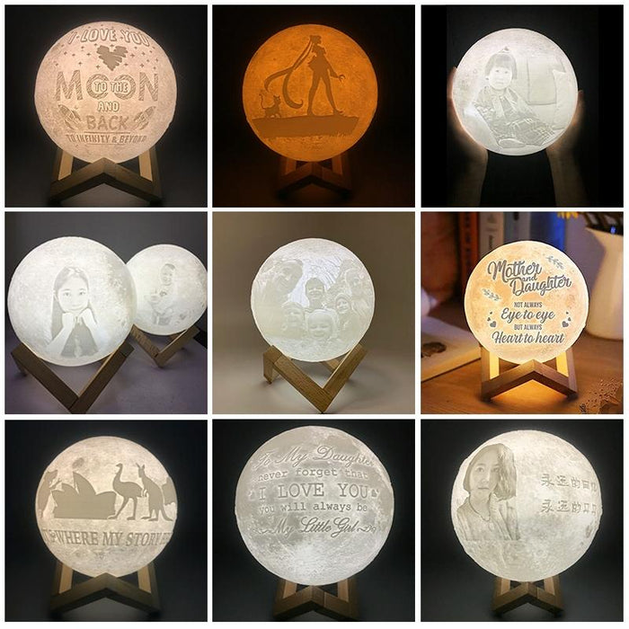 3-Colour 3D Print Lamp With Wooden Holder Base Usb Charging Energy-Saving 18Cm Diameter