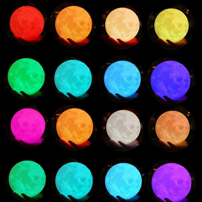 16-Colour 3D Print Lamp With Remote & Wooden Base Usb Charging Energy-Saving 18Cm Diameter