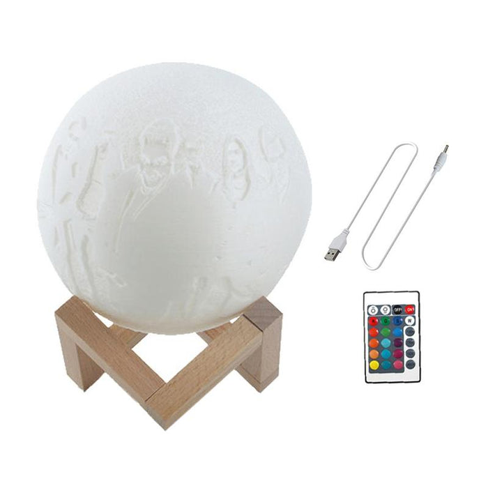 16-Colour 3D Print Lamp With Remote & Wooden Base Usb Charging Energy-Saving 20Cm Diameter
