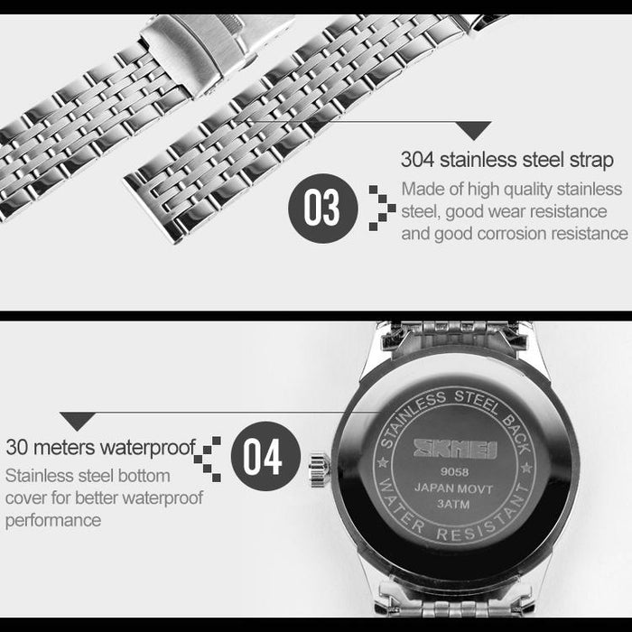 9058 Multifunctional Outdoor Fashion Waterproof Steel Strip Quartz Wrist Watch