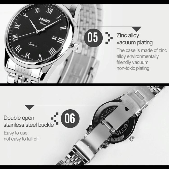 9058 Multifunctional Outdoor Fashion Waterproof Steel Strip Quartz Wrist Watch