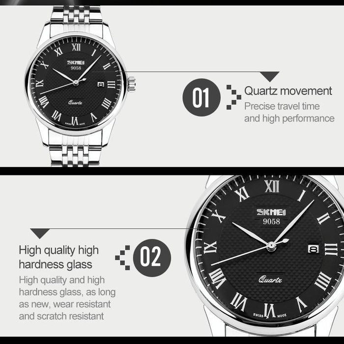 9058 Multifunctional Outdoor Fashion Waterproof Steel Strip Quartz Wrist Watch