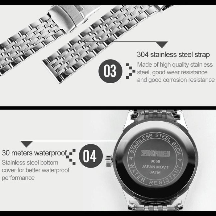 9058 Multifunctional Outdoor Fashion Waterproof Steel Strip Quartz Wrist Watch