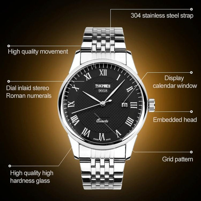 9058 Multifunctional Outdoor Fashion Waterproof Steel Strip Quartz Wrist Watch