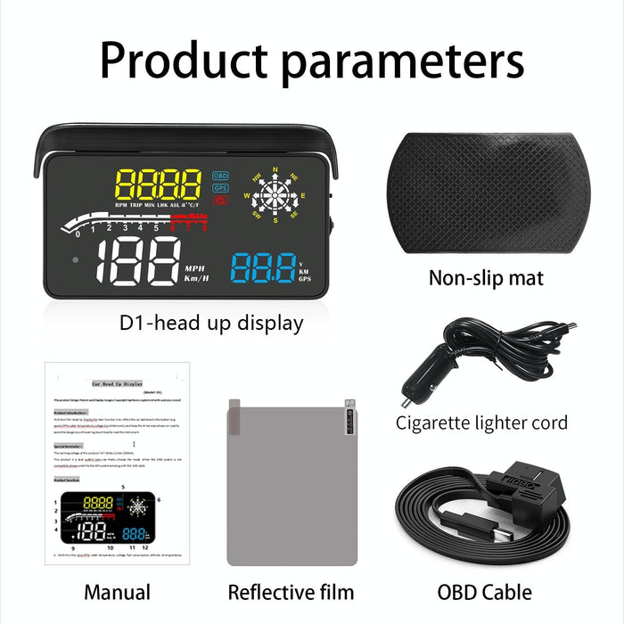 Car Obd2 Hud Head Up Display Gps Speed Meter With Speed Voltage And Water Temp Speed Alarm