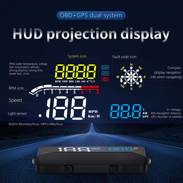 Car Obd2 Hud Head Up Display Gps Speed Meter With Speed Voltage And Water Temp Speed Alarm