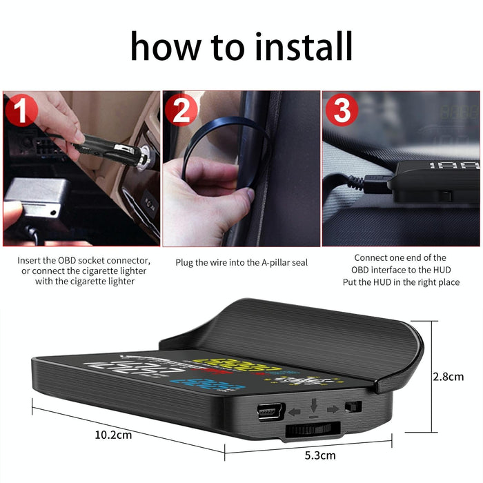 Car Obd2 Hud Head Up Display Gps Speed Meter With Speed Voltage And Water Temp Speed Alarm