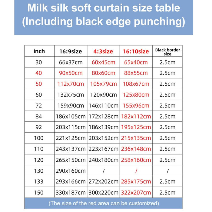 Folding Milk Silk Polyester Projector Film Curtain - Size 84 Inch 16:9 Projection Area 186 X 105Cm