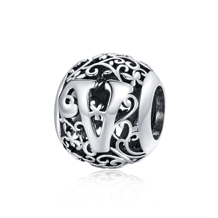925 Sterling Silver Hollow Letter Beads For Diy Bracelets & Necklaces