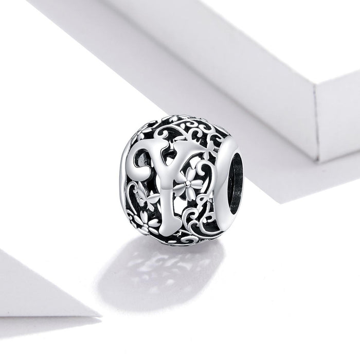 925 Sterling Silver Hollow Letter Beads For Diy Bracelets & Necklaces