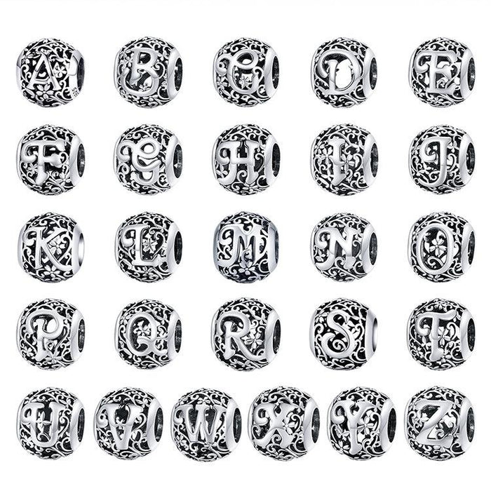 925 Sterling Silver Hollow Letter Beads For Diy Bracelets & Necklaces